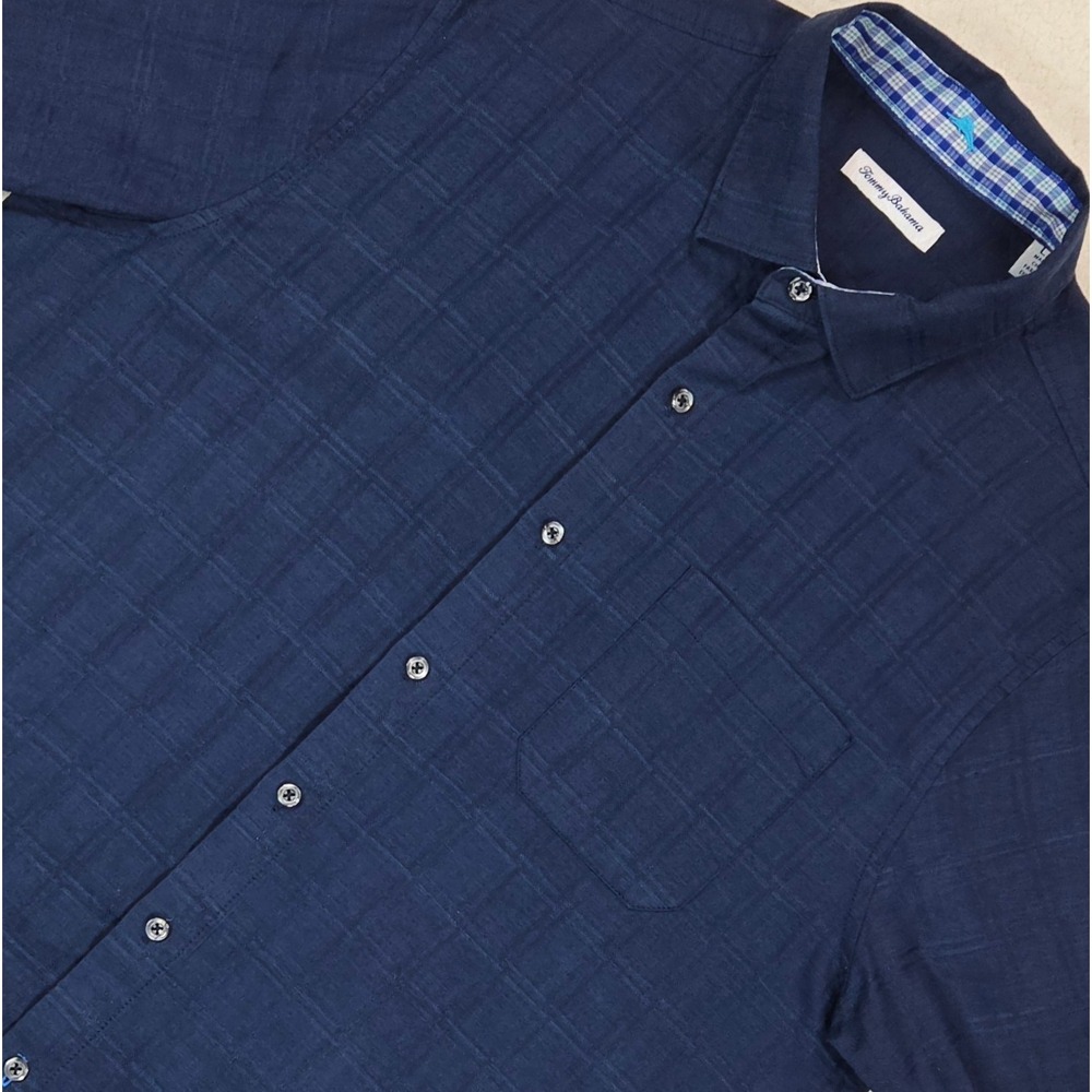 Tommy Bahama Men L Costa Tautira Stretch Linen Shirt Thorne‎ Blue Button Up